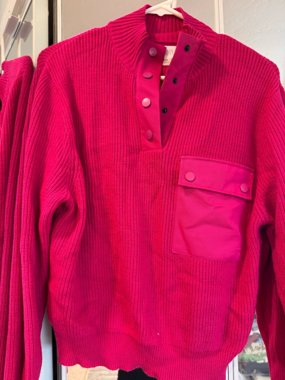 Bright Fuchsia Button-Front Knit Pullover